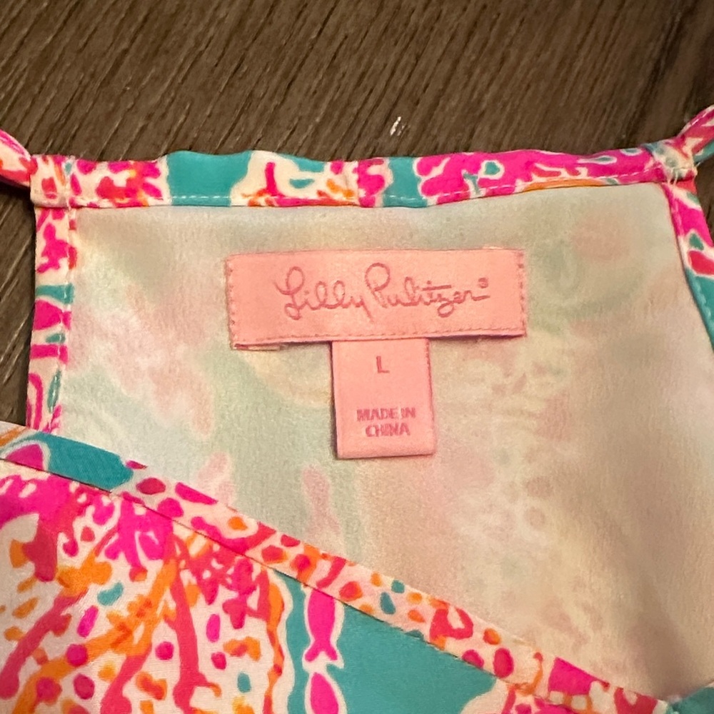 Lilly Pulitzer Pink and Blue Silk Floral Dress - Large - Picture 2 of 5